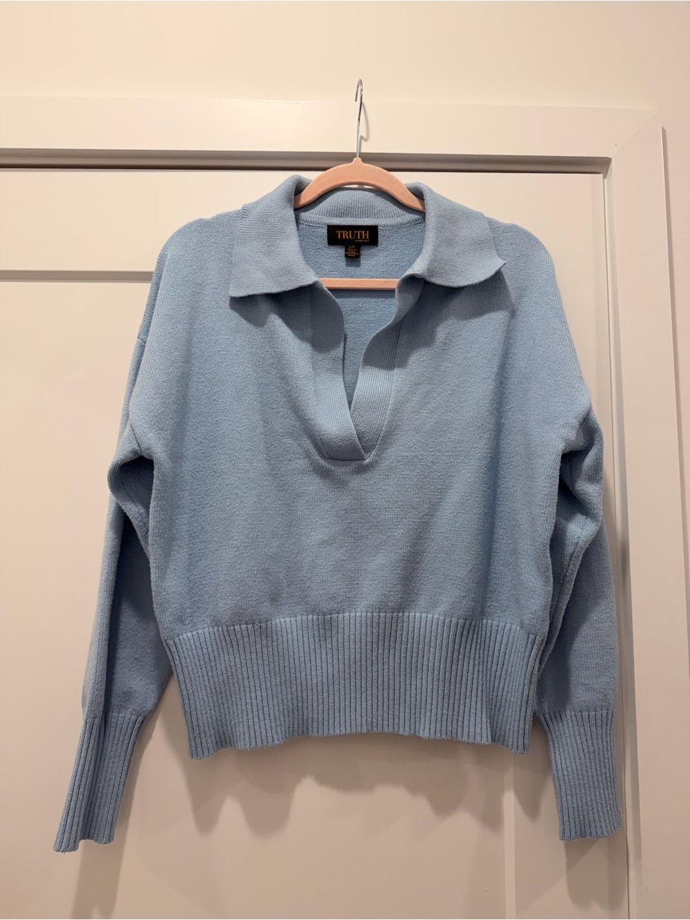 Truth Powder Blue Collared V-Neck Sweater